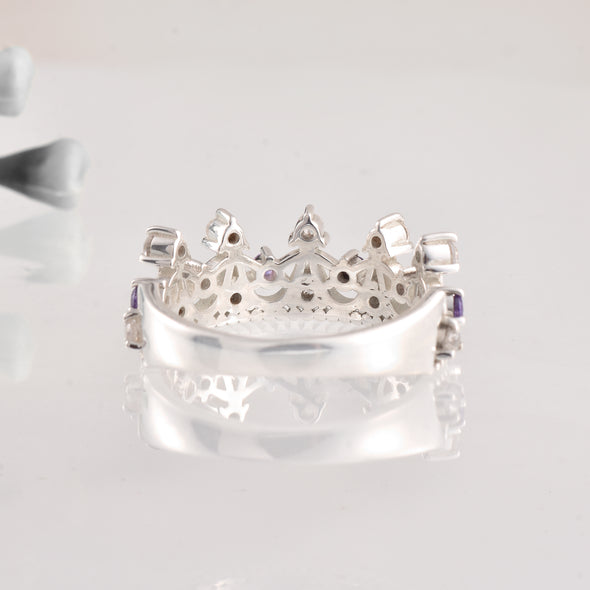 0.54 Ct Round Amethyst Crown Ring 925 Sterling Silver
