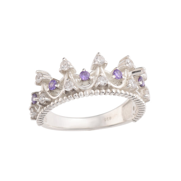 0.54 Ct Round Amethyst Crown Ring 925 Sterling Silver