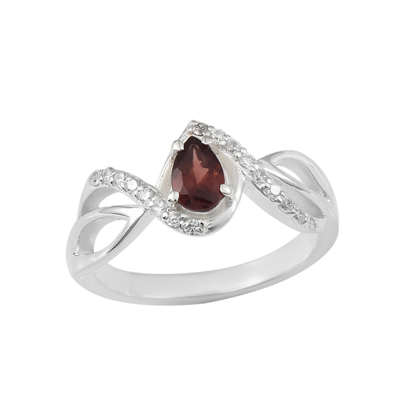 0.70 Ct Pear Shape Rhodonite Garnet Infinity Twist Ring 925 Sterling Silver