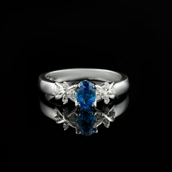 0.50 Ct Oval Shape London Blue Topaz Vine Leaf Ring 925 Sterling Silver