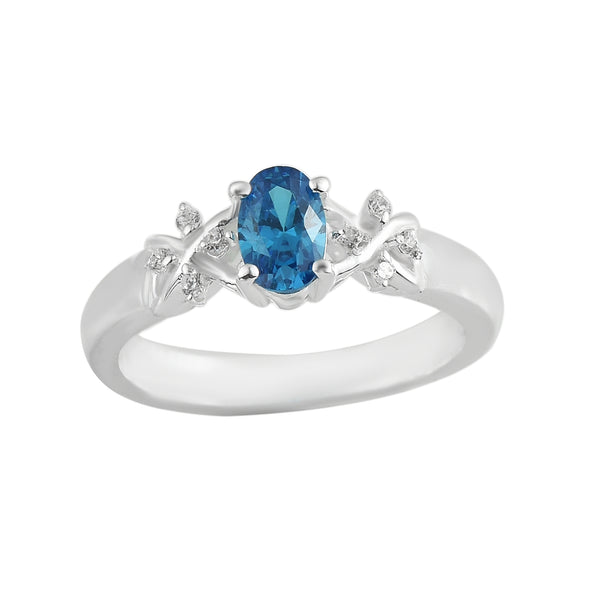 0.50 Ct Oval Shape London Blue Topaz Vine Leaf Ring 925 Sterling Silver