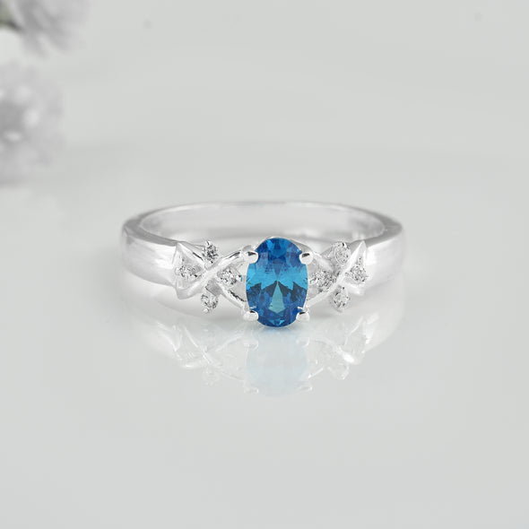 0.50 Ct Oval Shape London Blue Topaz Vine Leaf Ring 925 Sterling Silver