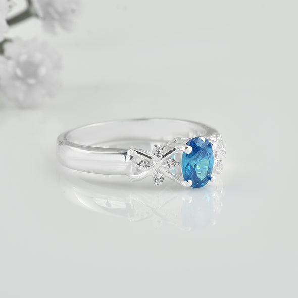 0.50 Ct Oval Shape London Blue Topaz Vine Leaf Ring 925 Sterling Silver