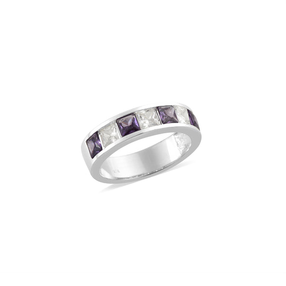 2.10 Ct Square Amethyst Eternity Band Ring 925 Sterling Silver