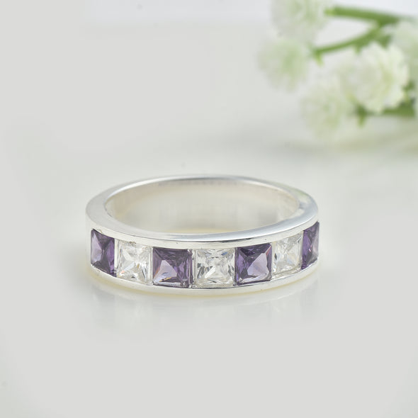 2.10 Ct Square Amethyst Eternity Band Ring 925 Sterling Silver