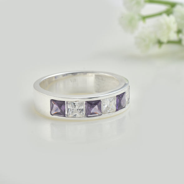 2.10 Ct Square Amethyst Eternity Band Ring 925 Sterling Silver