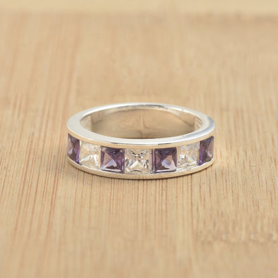 2.10 Ct Square Amethyst Eternity Band Ring 925 Sterling Silver