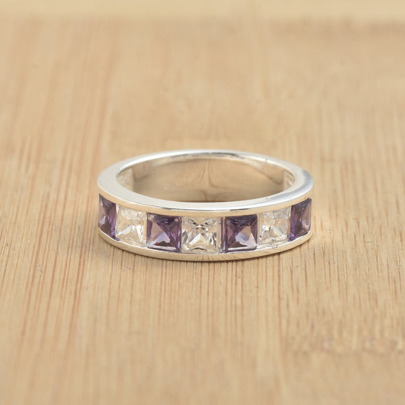 2.10 Ct Square Amethyst Eternity Band Ring 925 Sterling Silver