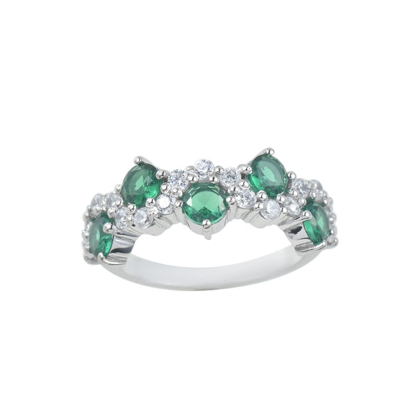 1.25 Ct Round Chrome Diopside Half Eternity Ring 925 Sterling Silver