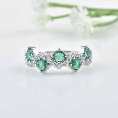 1.25 Ct Round Chrome Diopside Half Eternity Ring 925 Sterling Silver