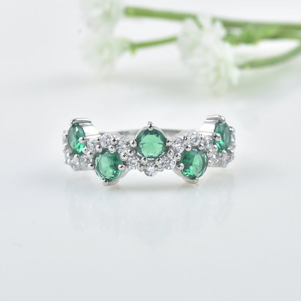 1.25 Ct Round Chrome Diopside Half Eternity Ring 925 Sterling Silver