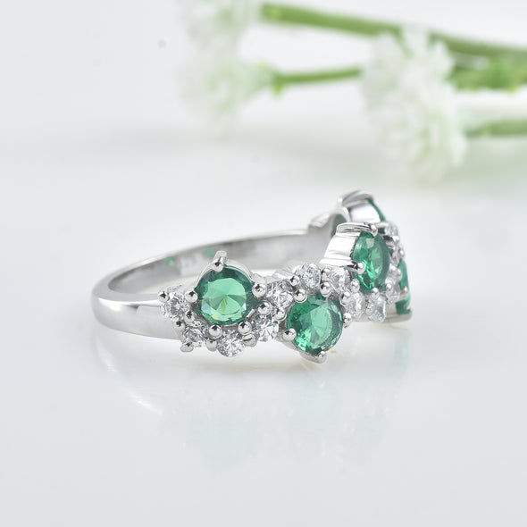 1.25 Ct Round Chrome Diopside Half Eternity Ring 925 Sterling Silver