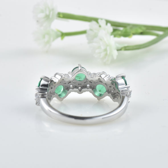 1.25 Ct Round Chrome Diopside Half Eternity Ring 925 Sterling Silver