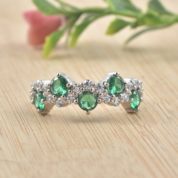 1.25 Ct Round Chrome Diopside Half Eternity Ring 925 Sterling Silver