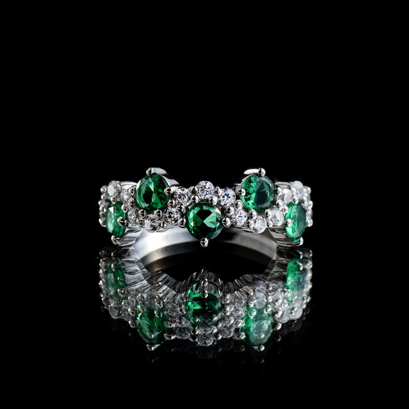 1.25 Ct Round Chrome Diopside Half Eternity Ring 925 Sterling Silver