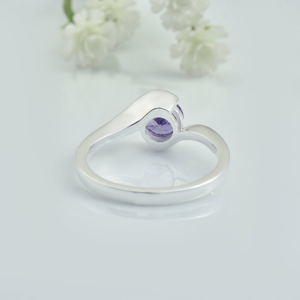 0.75 Ct Round Amethyst Solitaire Ring 925 Sterling Silver