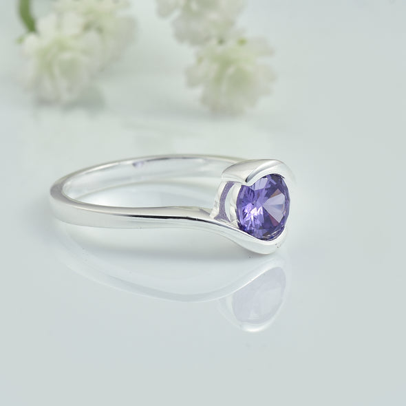 0.75 Ct Round Amethyst Solitaire Ring 925 Sterling Silver