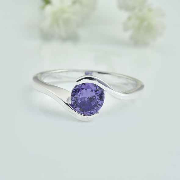 0.75 Ct Round Amethyst Solitaire Ring 925 Sterling Silver