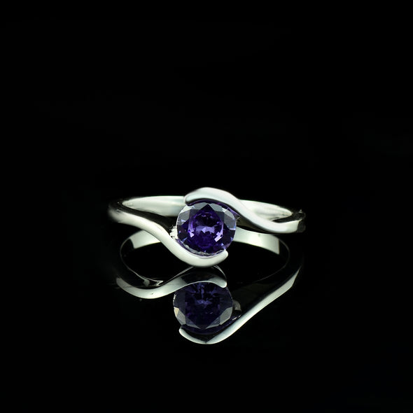 0.75 Ct Round Amethyst Solitaire Ring 925 Sterling Silver