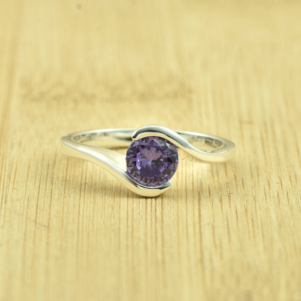 0.75 Ct Round Amethyst Solitaire Ring 925 Sterling Silver
