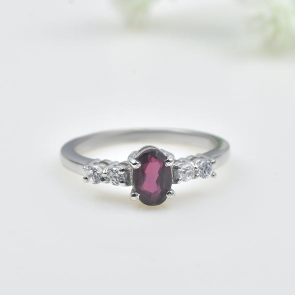 0.50 Ct Oval Rhodolite Garnet Solitaire Ring 925 Sterling Silver