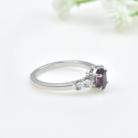 0.50 Ct Oval Rhodolite Garnet Solitaire Ring 925 Sterling Silver