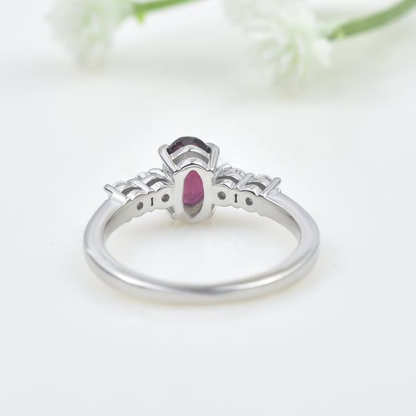 0.50 Ct Oval Rhodolite Garnet Solitaire Ring 925 Sterling Silver