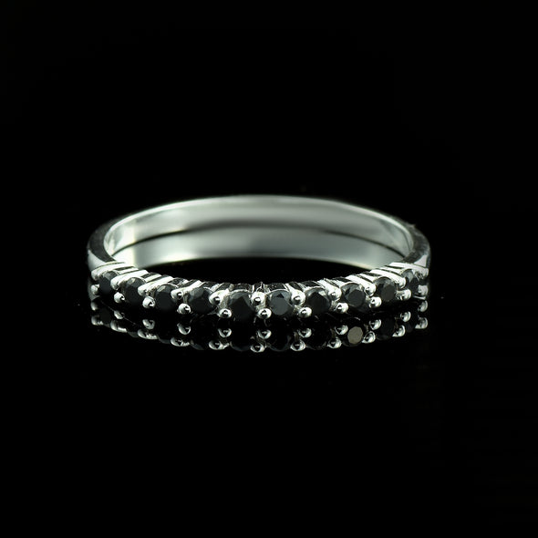 0.30 Ct Round Black Spinel Eternity Band Ring 925 Sterling Silver