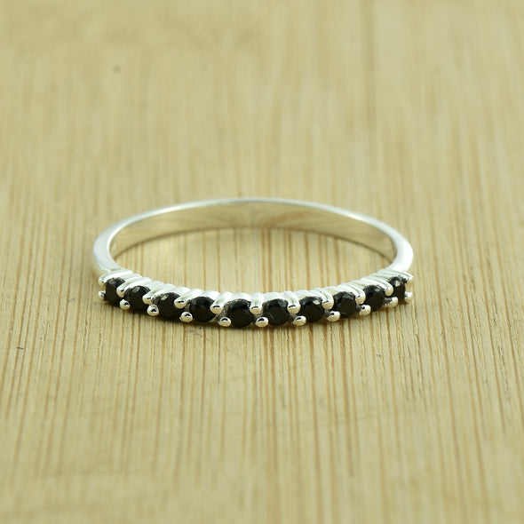 0.30 Ct Round Black Spinel Eternity Band Ring 925 Sterling Silver