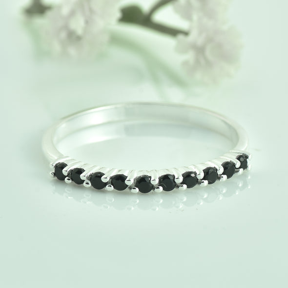 0.30 Ct Round Black Spinel Eternity Band Ring 925 Sterling Silver
