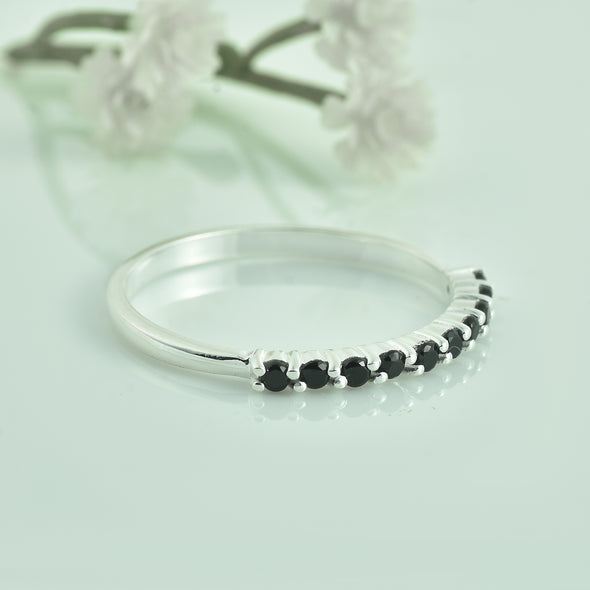 0.30 Ct Round Black Spinel Eternity Band Ring 925 Sterling Silver