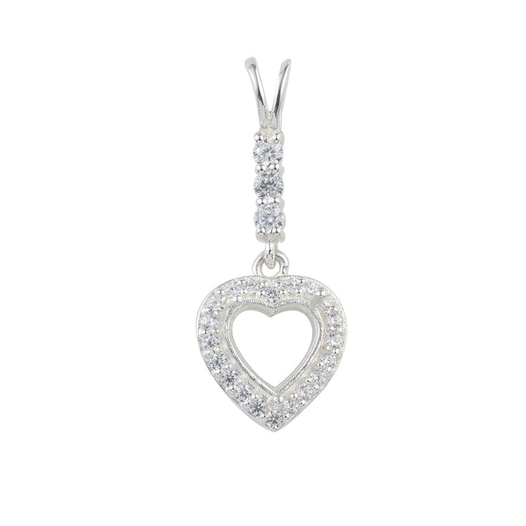 8x8MM Semi-Mount Heart Pendant CZ Accent Love Necklace - 925 Sterling Silver