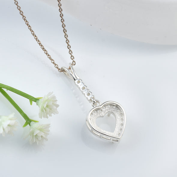 8x8MM Semi-Mount Heart Pendant CZ Accent Love Necklace - 925 Sterling Silver