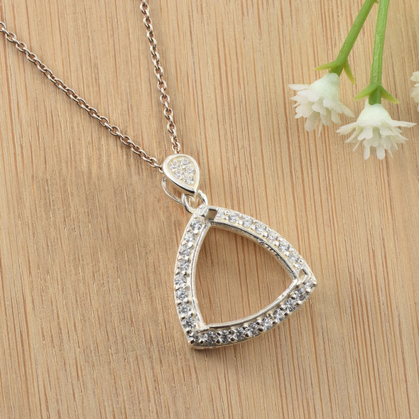 13x13MM Triangle Semi-Mount Necklace - 925 Sterling Silver