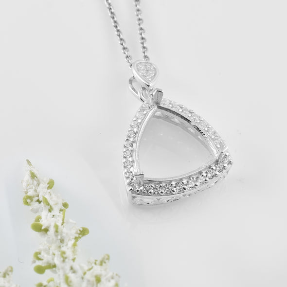 13x13MM Triangle Semi-Mount Necklace - 925 Sterling Silver