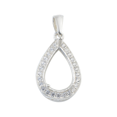 5x10MM Pear Halo Drop Semi-Mount Pendant - 925 Sterling Silver