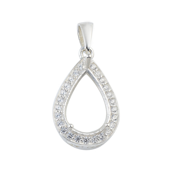 5x10MM Pear Halo Drop Semi-Mount Pendant - 925 Sterling Silver