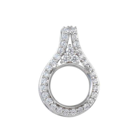 11x11MM Round Halo & V-Bail Drop Design Semi-Mount Pendant - 925 Sterling Silver
