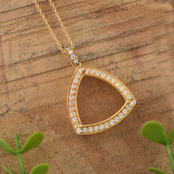 9.50x19.50MM Trillion Halo Semi-Mount Pendant - 925 Sterling Silver Gold-Plated