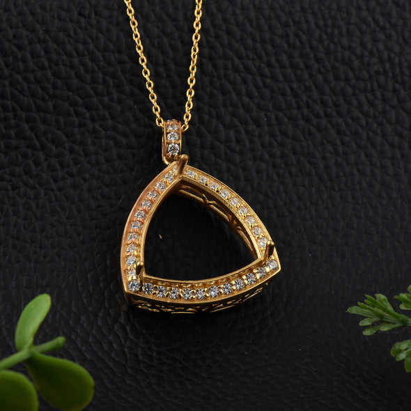 9.50x19.50MM Trillion Halo Semi-Mount Pendant - 925 Sterling Silver Gold-Plated