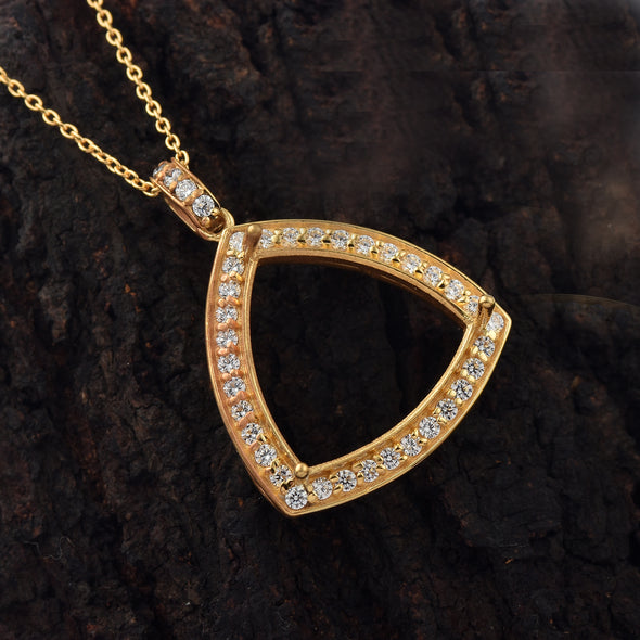 9.50x19.50MM Trillion Halo Semi-Mount Pendant - 925 Sterling Silver Gold-Plated