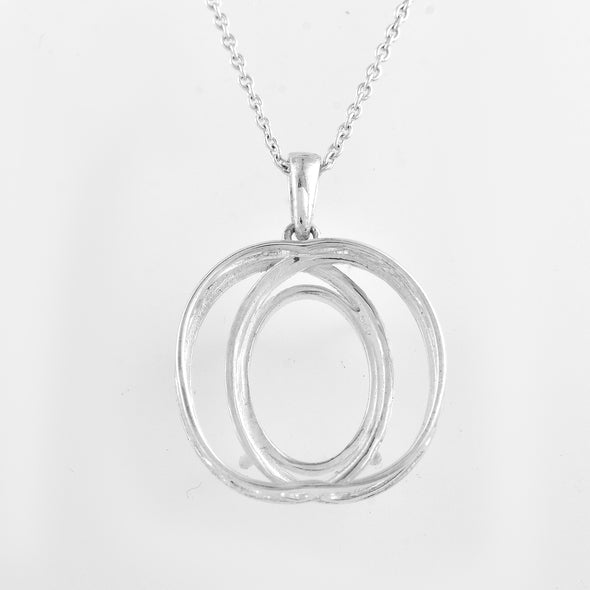 14x10MM Oval Interlinked Oval Frame Design Semi-Mount Pendant - 925 Sterling Silver