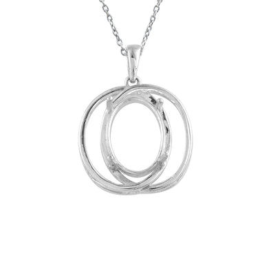14x10MM Oval Interlinked Oval Frame Design Semi-Mount Pendant - 925 Sterling Silver