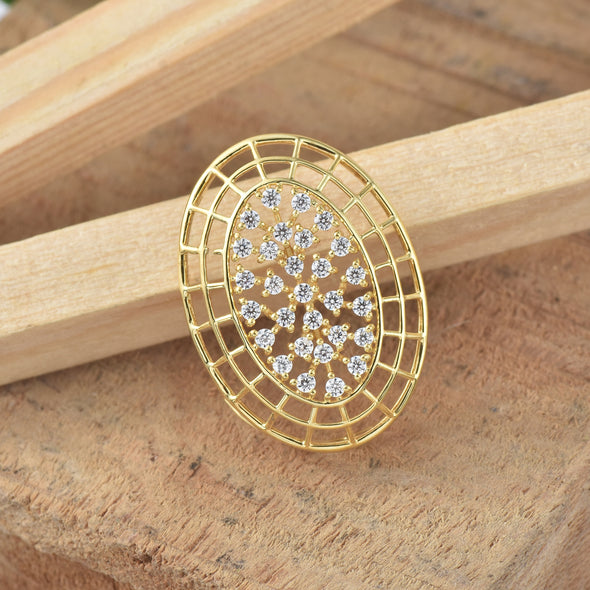 Oval Semi-Mount Pendant with Round Accent Settings - Gold-Plated 925 Sterling Silver