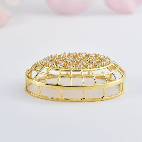 Oval Semi-Mount Pendant with Round Accent Settings - Gold-Plated 925 Sterling Silver