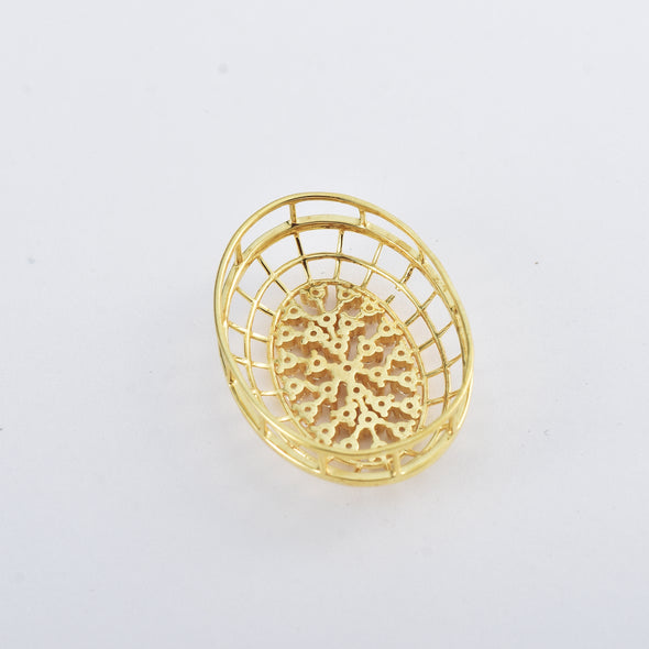 Oval Semi-Mount Pendant with Round Accent Settings - Gold-Plated 925 Sterling Silver