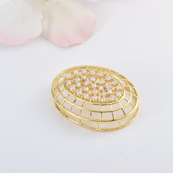 Oval Semi-Mount Pendant with Round Accent Settings - Gold-Plated 925 Sterling Silver