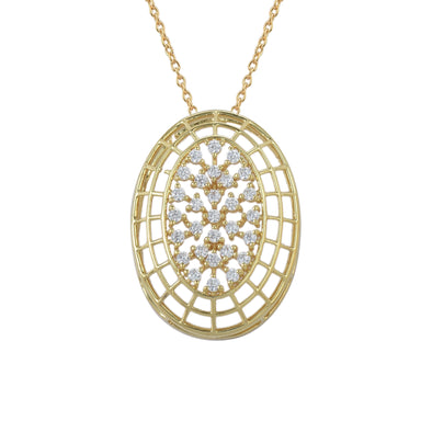 Oval Semi-Mount Pendant with Round Accent Settings - Gold-Plated 925 Sterling Silver