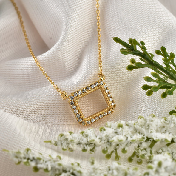 10x8MM Octagon Halo Semi-Mount Pendant - Gold-Plated Sterling Silver