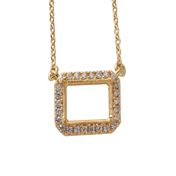 10x8MM Octagon Halo Semi-Mount Pendant - Gold-Plated Sterling Silver